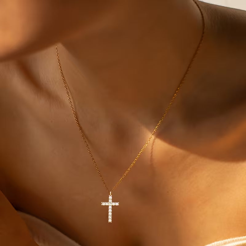 Imported Gold Cross Necklace for Women | Christian Faith Pendant | ChristianJewelry in Pakistan