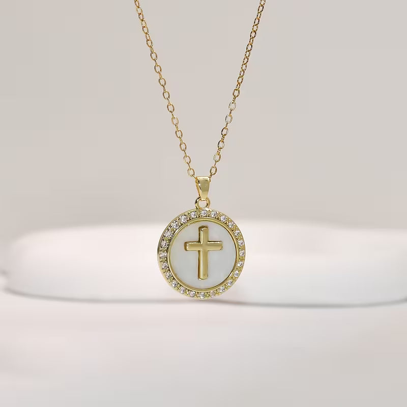 Round Gold Cross Necklace for Women | Christian Pendant | Imported Christian Faith Jewelry Pakistan