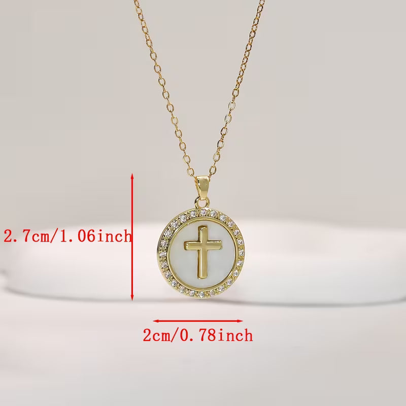 Round Gold Cross Necklace for Women | Christian Pendant | Imported Christian Faith Jewelry Pakistan
