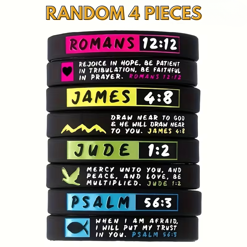 Christian Silicone Bible Verse Wristbands – Random 4 Pieces |