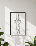 Names of God Cross Wall Art Frame – Modern Christian Scripture Typography